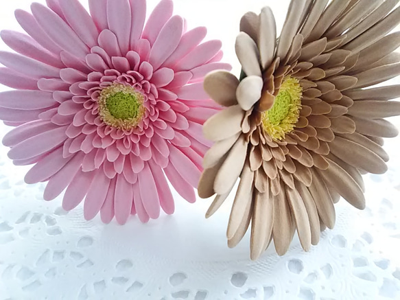 【僅售】❁粉紅色和棕色粘土花非洲菊2件套，室內花，斯堪的納維亞室內❁ 第11張的照片