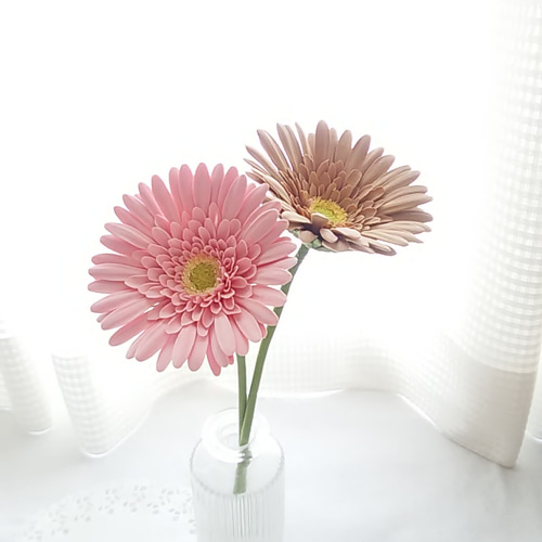 現品限り】❁ピンクとブラウンのクレイフラワーガーベラ2本セット