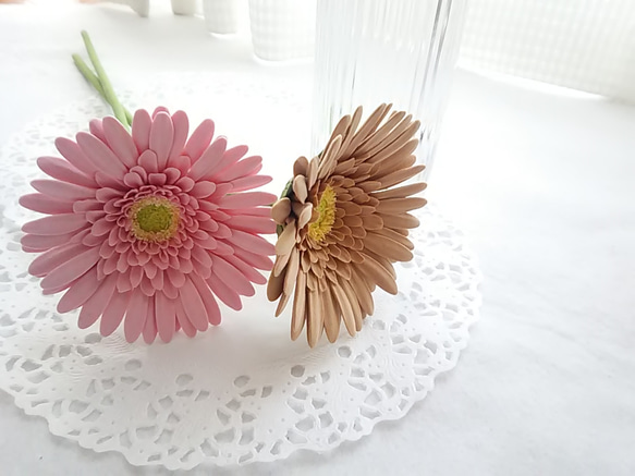 【僅售】❁粉紅色和棕色粘土花非洲菊2件套，室內花，斯堪的納維亞室內❁ 第10張的照片