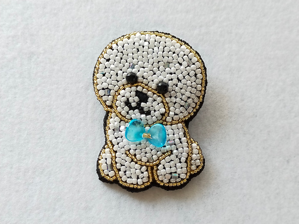 ビションフリーゼ ビーズ刺繍ブローチ ブローチ kururu98 通販