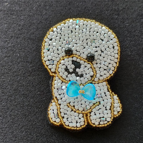 ビションフリーゼ ビーズ刺繍ブローチ ブローチ kururu98 通販