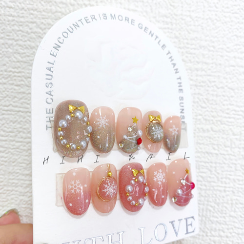 クリスマス クリスマスネイル マグネット6色 ネイルチップ つけ爪