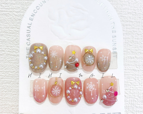 クリスマス クリスマスネイル マグネット6色 ネイルチップ つけ爪