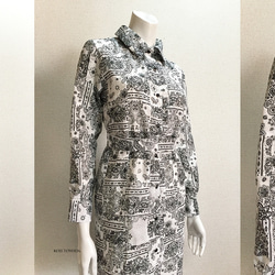 【1点もの・デザイン画付き】綿パッチワーク生地シャツ型ワンピース（KOJI TOYODA） 6枚目の画像