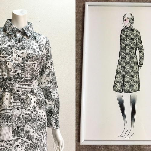 1点もの・デザイン画付き】綿パッチワーク生地シャツ型ワンピース  