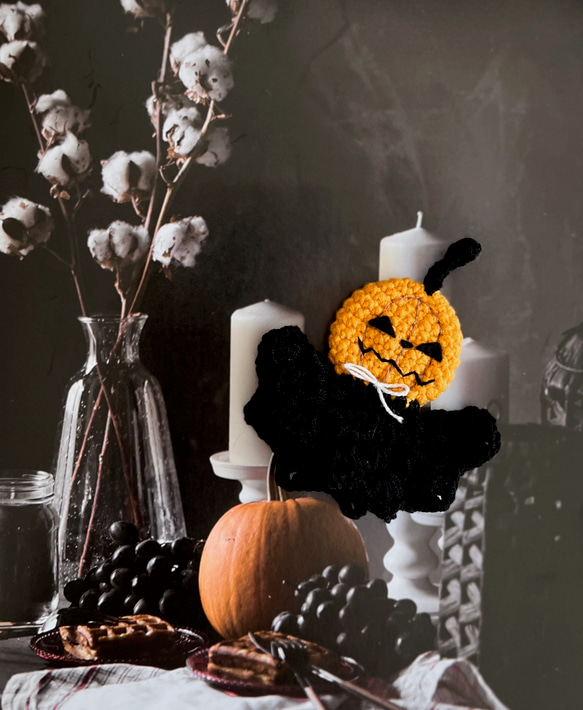 ハロウィン　アイテム　ブローチ ヘアクリップ　仮装グッズ  カボチャ魔法使い　pumpkin ウイザード 3枚目の画像