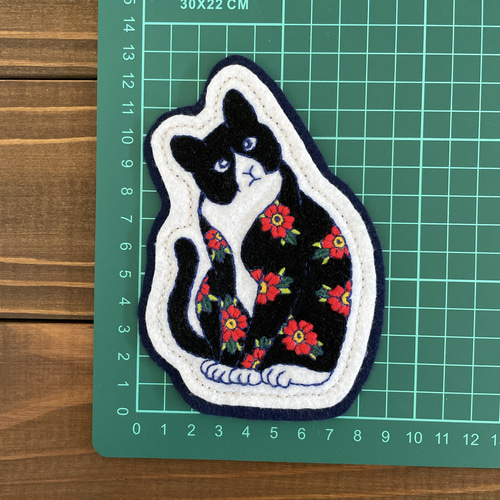 オールドスクールタトゥー風花柄キャット 手刺繍ワッペン その他