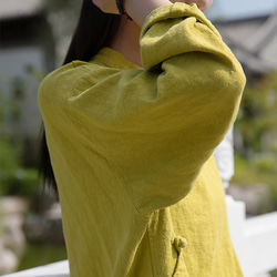 レトロな詰め襟のブラウス 手作りの綿麻シャツ #ジンジャー黄色 10枚目の画像