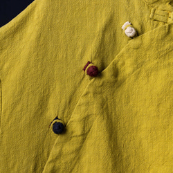 レトロな詰め襟のブラウス 手作りの綿麻シャツ #ジンジャー黄色 2枚目の画像