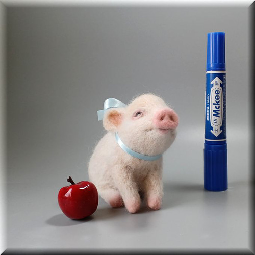 羊毛フェルト 豚 、ミスターブタ, ハンドメイド