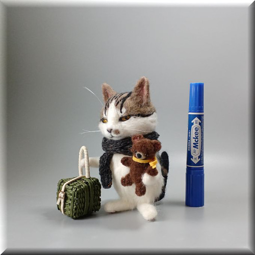 羊毛フェルト 猫 旅猫さん キジシロ猫さん ねこ ネコ 猫フィギュア