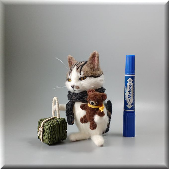 羊毛フェルト 猫 旅猫さん キジシロ猫さん ねこ ネコ 猫フィギュア