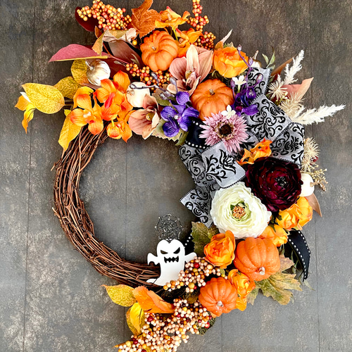 No.wreath-15523/特大2-WAYハロウィンリース23-(8) 55x40