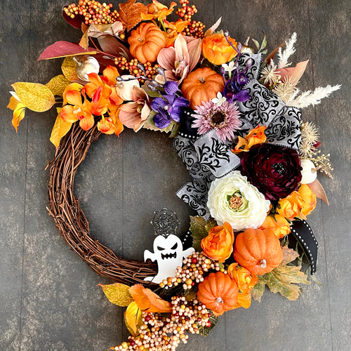 No.wreath-15523/特大2-WAYハロウィンリース23-(8) 55x40/アーティ