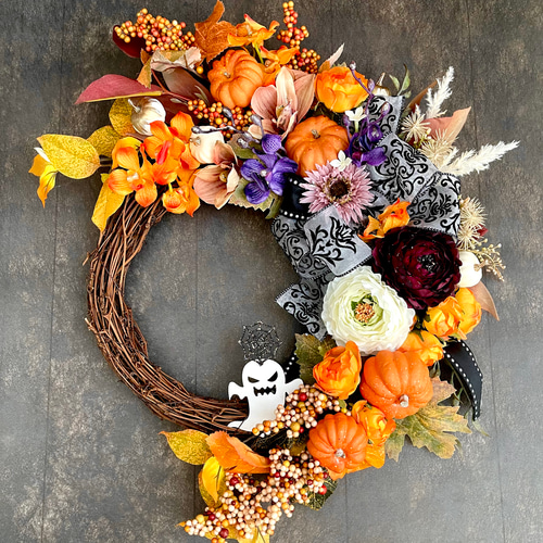 No.wreath-15523/特大2-WAYハロウィンリース23-(8) 55x40/アーティ