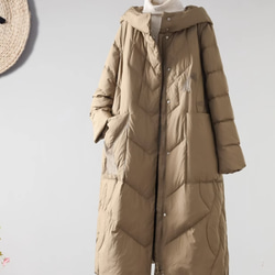 【M-2xL】冬 フード付きロングダウンジャケット　カジュアルな軽い 暖かさロングコート 1枚目の画像