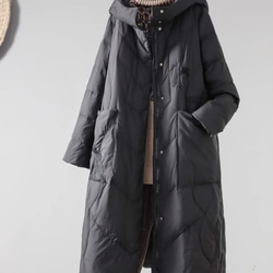 【M-2xL】冬 フード付きロングダウンジャケット　カジュアルな軽い 暖かさロングコート 3枚目の画像