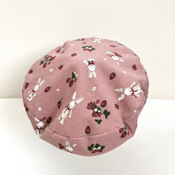 うさぎと苺のコーデュロイベレー帽（ピンク）　ベビー・キッズ 4枚目の画像