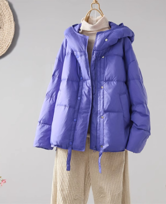【S-M】冬 フード付きダウンジャケット　カジュアルな軽い 暖かさコート　防風ジャケット 1枚目の画像