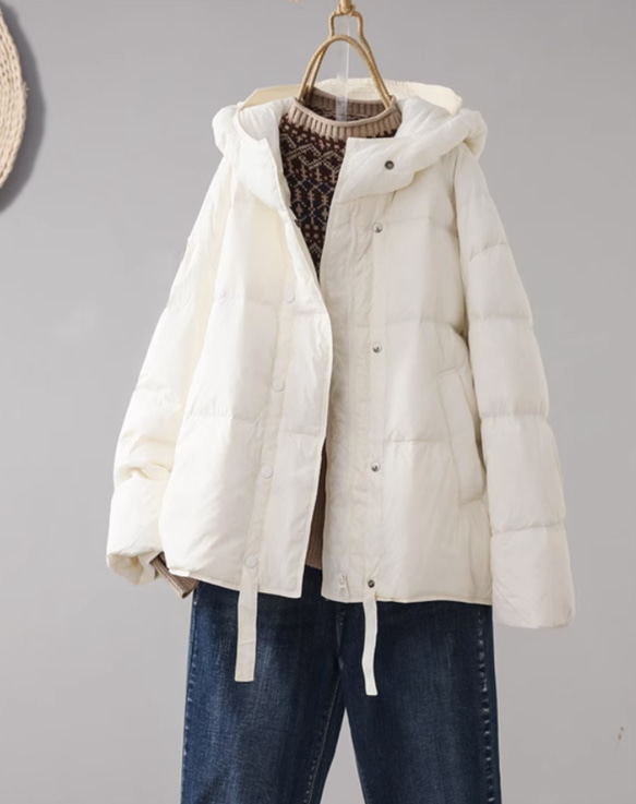 【S-M】冬 フード付きダウンジャケット　カジュアルな軽い 暖かさコート　防風ジャケット 2枚目の画像