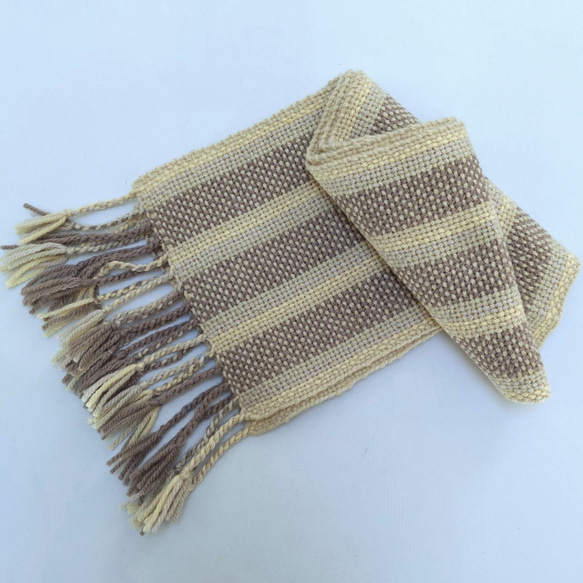 草木染毛糸の手織りマフラー　Ｍ-153 5枚目の画像