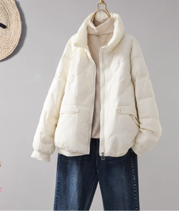 【S-L】冬 軽いダウンジャケット　カジュアル 暖かさコート　防風ジャケット　ホワイト 2枚目の画像