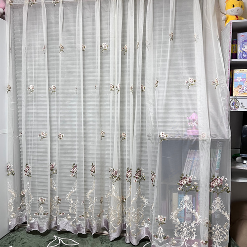 2枚組 レースカーテン 刺繍 サロン 店 ルーム カーテン おしゃれ