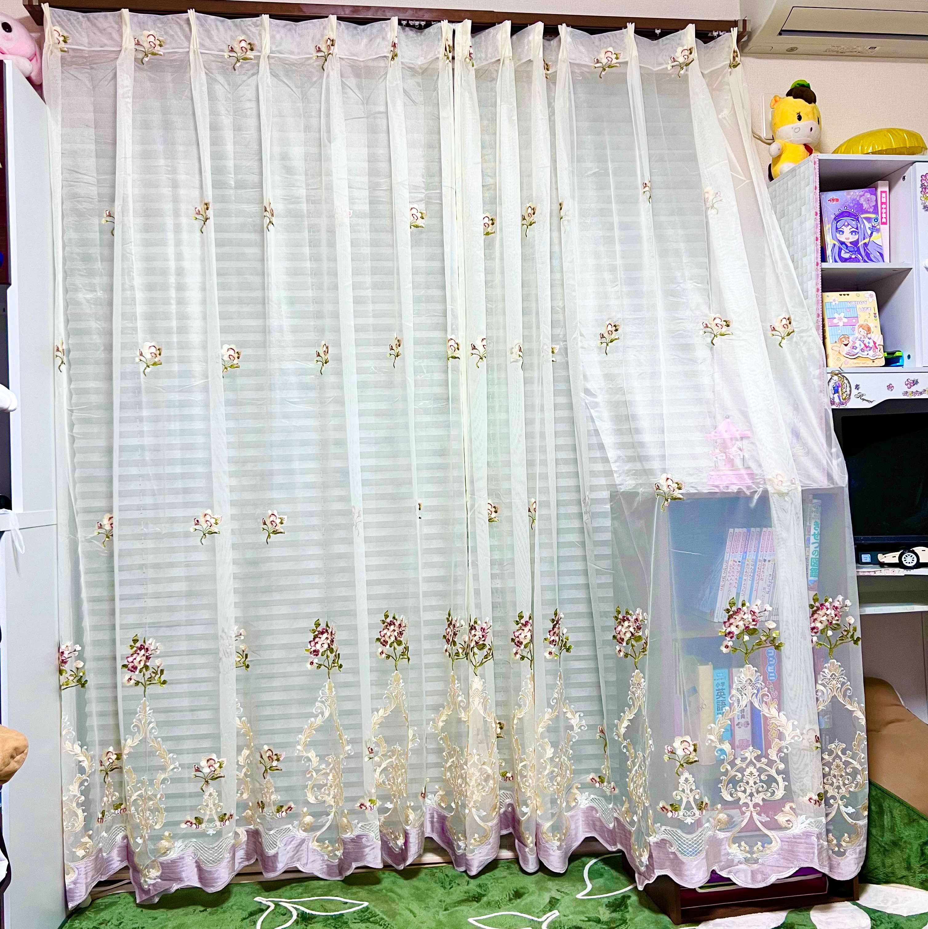 2枚組 レースカーテン 刺繍 サロン 店 ルーム カーテン おしゃれ 花柄 安 2枚入り 両開き