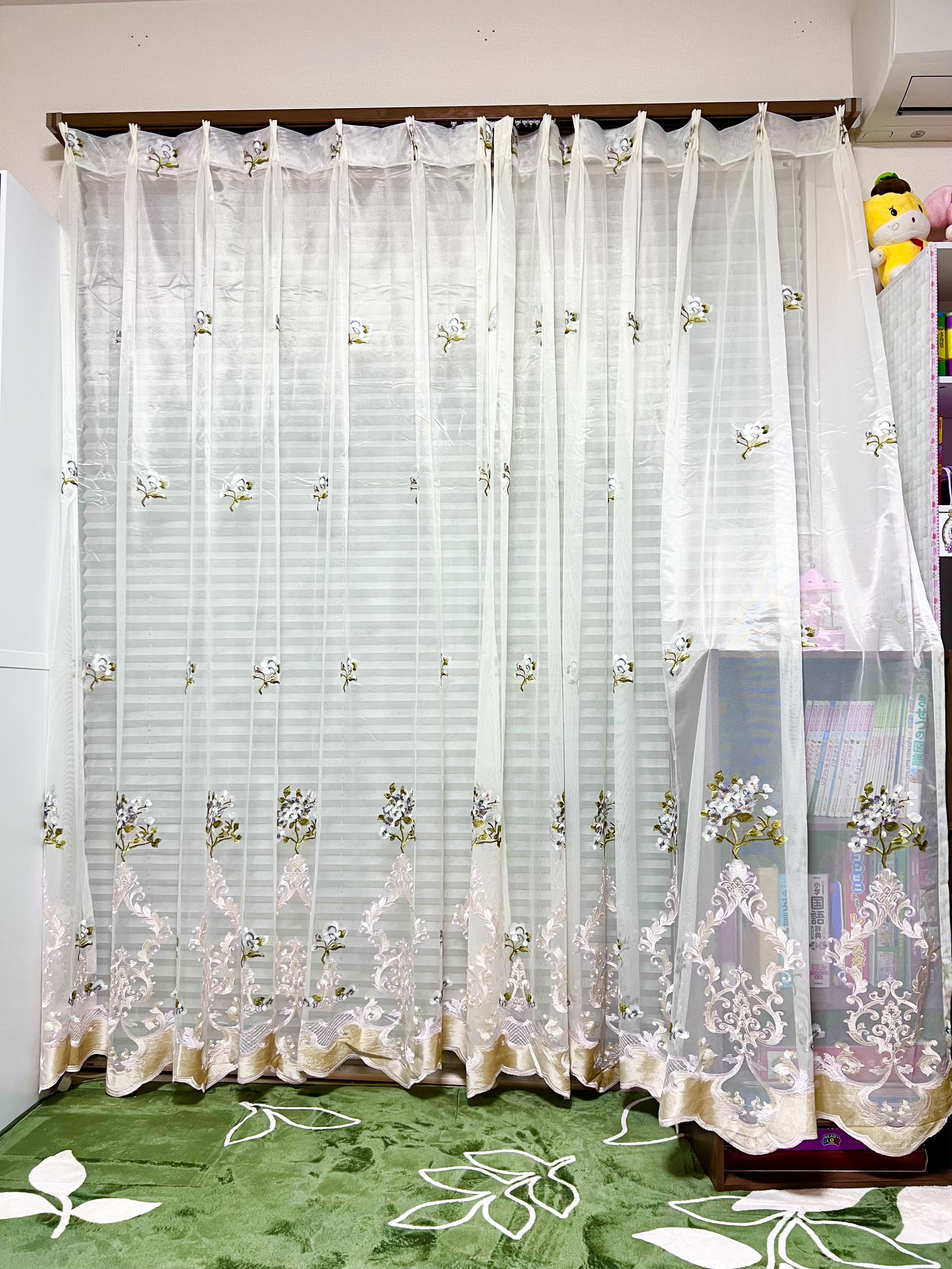 2枚組 レースカーテン 刺繍 サロン 店 ルーム カーテン おしゃれ 花柄 安 2枚入り 両開き