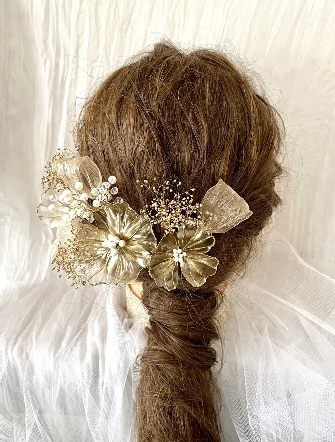 《送料無料》*花びら×パール*アメリカンフラワー 髪飾り 卒業式 成人式 結婚式 リボン