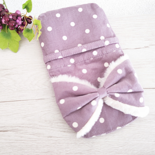 パープルストライプ パープル大きなリボン☆クリップ付☆移動ポケット