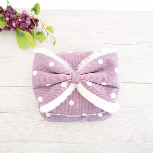 パープルストライプ パープル大きなリボン☆クリップ付☆移動ポケット