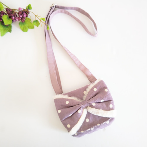 パープルストライプ パープル大きなリボン☆クリップ付☆移動ポケット