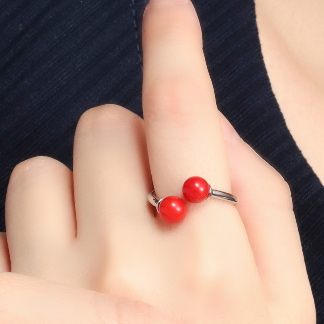 【再販】リングプレゼント♪『幸せ』レッドコーラルフォークリング【シルバー925】《ゴールド/シルバー》フリー指輪珊瑚3月