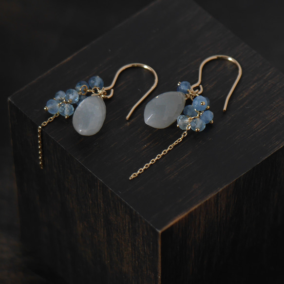 #963 最優質切割的灰色月光石和海藍寶石耳環 第2張的照片