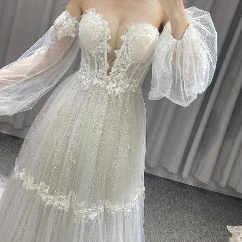 エレガントレース キラキラチュール フレアースカート オフショルダー  