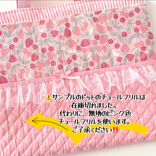 キュートなイチゴ&ネコ レッスンバッグ ピンク パステル 入園入学