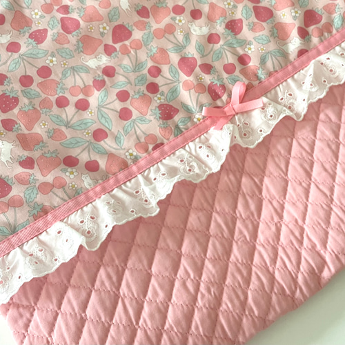 キュートなイチゴ&ネコ レッスンバッグ ピンク パステル 入園入学