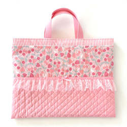 キュートなイチゴ&ネコ レッスンバッグ ピンク パステル 入園入学