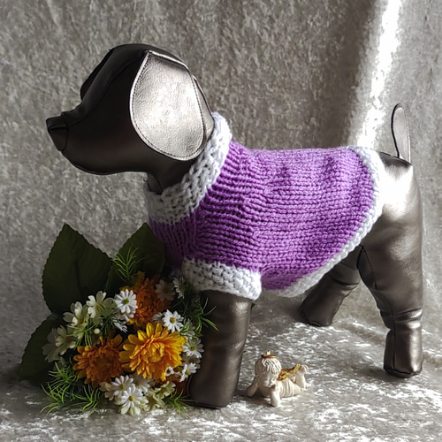 犬服＊手編みワンピース フリルたっぷりニット ワンピース＆プル