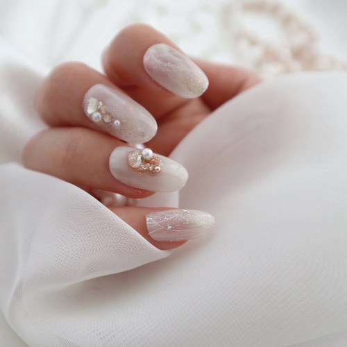 ネイルチップ ブライダル ホワイト（パール 上品 結婚式 ドレス 白  