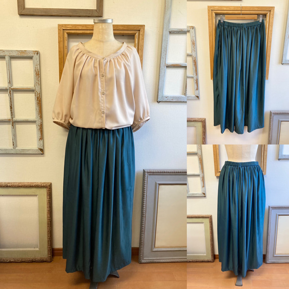 可愛又成熟❤️緞面材質的褶皺長裙藍色（尺寸不限L-LL） 第2張的照片