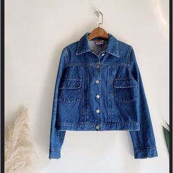 海藍俐落率性短版工作版型 古著翻領棉質牛仔外套 vintage coat 第7張的照片
