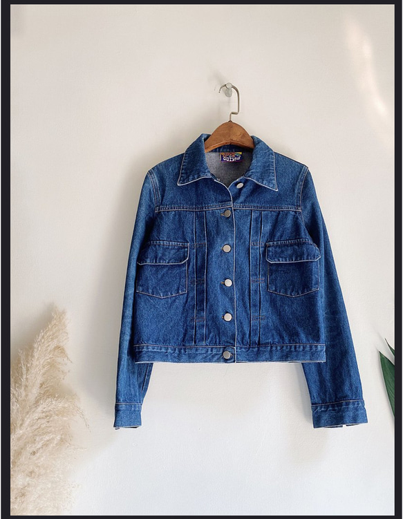海藍俐落率性短版工作版型 古著翻領棉質牛仔外套 vintage coat 第7張的照片