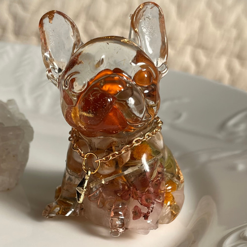 オルゴナイト♡フレンチブルドッグ新型♡淡路島産ドライフラワー♡水晶  