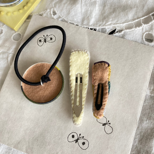 くるみボタンヘアゴム＆パッチンピン 3点セット ☆ ミナペルホネン  