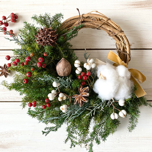 プリザーブドフラワー︎︎⟡.·あったか綿の実とかわいい木の実たちの