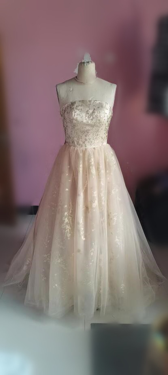 エレガント 爽やかで優しい薄ピンク キラキラグリッターチュール  