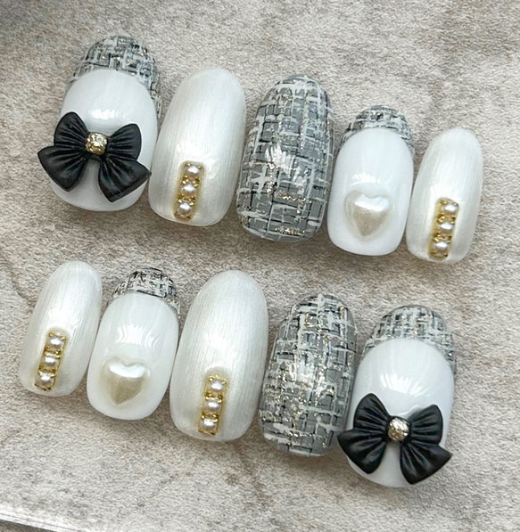 可愛いが盛り沢山なツイードネイル/秋ネイル/冬ネイル/量産型ネイル