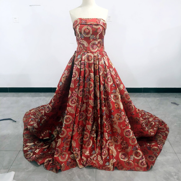 クラシカル カラードレス ワインレッド Aライン ベアトップ 折りたたま  